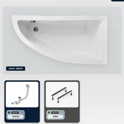 Besco Baignoire asymétrique - 140 x 70 cm - Droite - sans Habillage - avec Pieds - Vidage Chrome - PRAKTIKA