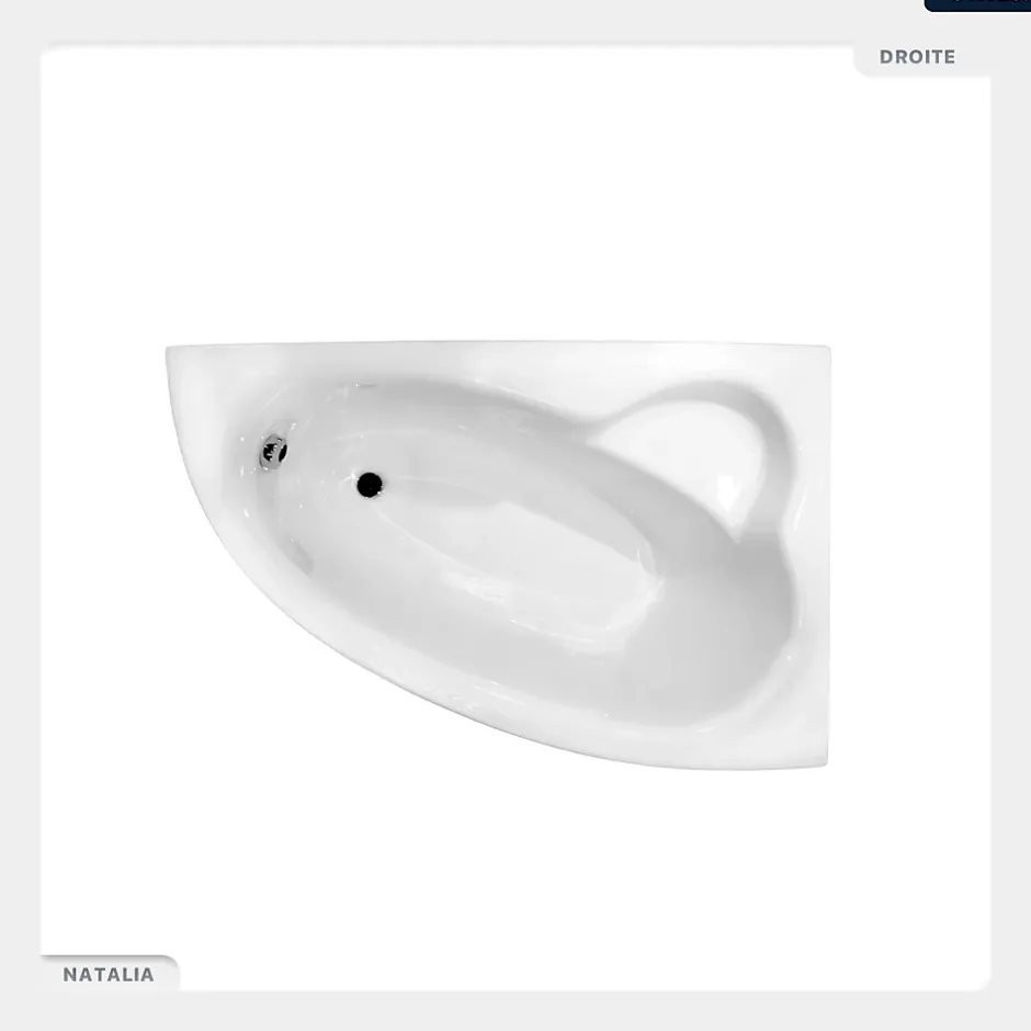 Besco Baignoire asymétrique - 150 x 100 cm - Droite - avec Habillage - Pieds - Vidage Chrome - NATALIA* Baignoire Asymétrique
