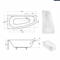 Besco Baignoire asymétrique - 150 x 80 cm - Gauche - sans Habillage - avec Pieds - Vidage Chrome - LUNA