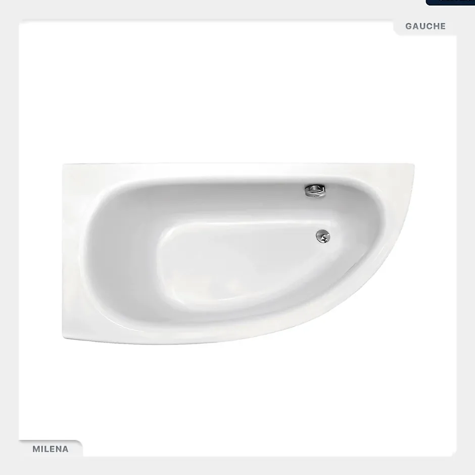 Besco Baignoire asymétrique - 150 x 70 cm - Gauche - avec Tablier - Pieds - Vidage Chrome - MILENA