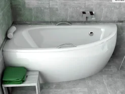 Besco Baignoire asymétrique - 150 x 70 cm - Gauche - avec Tablier - Pieds - Vidage Chrome - MILENA