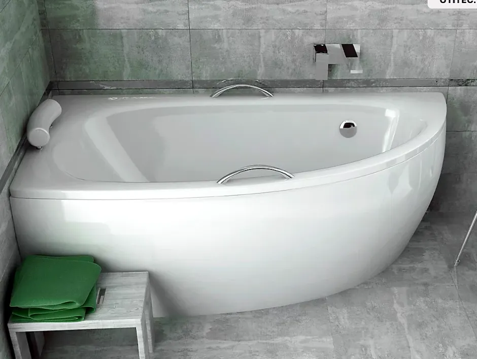 Besco Baignoire asymétrique - 150 x 70 cm - Gauche - avec Tablier - Pieds - Vidage Chrome - MILENA