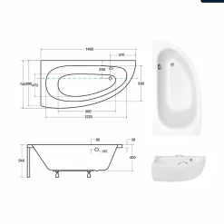 Besco Baignoire asymétrique - 150 x 70 cm - Gauche - avec Tablier - Pieds - Vidage Chrome - MILENA