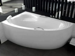 Besco Baignoire asymétrique - 150 x 100 cm - Gauche - avec Habillage - Pieds - Vidage Chrome - NATALIA* Baignoire Asymétrique