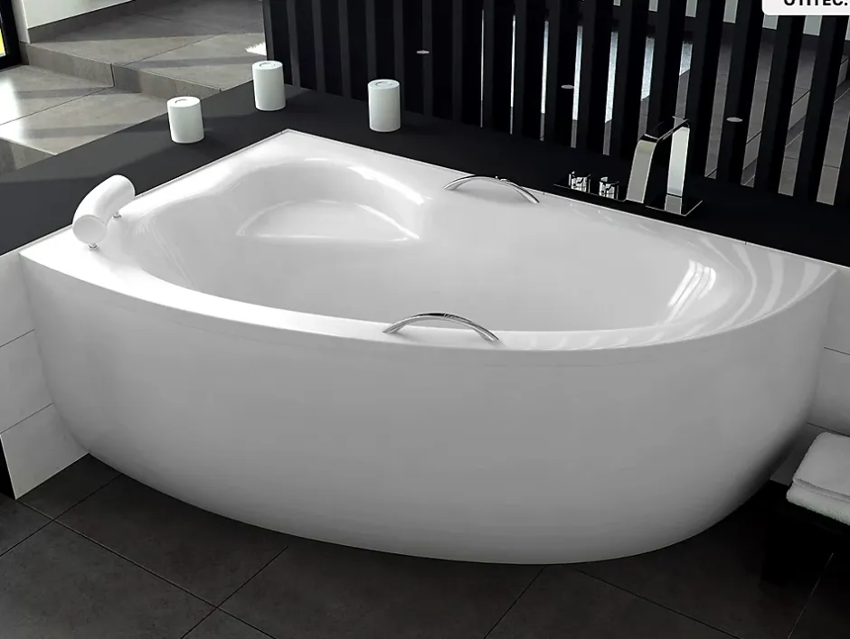 Besco Baignoire asymétrique - 150 x 100 cm - Gauche - avec Habillage - Pieds - Vidage Chrome - NATALIA* Baignoire Asymétrique