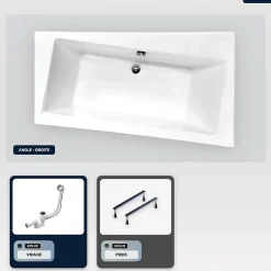 Besco Baignoire asymétrique - 150 x 90 cm - Droite - sans Habillage - avec Pieds - Vidage Chrome - INFINITY* Baignoire Asymétrique