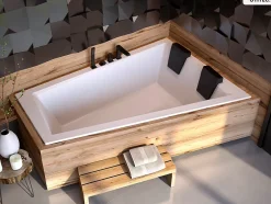 Besco Baignoire asymétrique - 170 x 125 cm - Droite - sans Habillage - avec Pieds - 2 Repose-têtes - Vidage Chrome - INTIMA SLIM