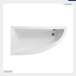 Besco Baignoire asymétrique - 140 x 70 cm - Gauche - avec Tablier - Pieds - Vidage Chrome - PRAKTIKA* Baignoire Asymétrique