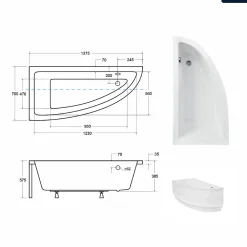 Besco Baignoire asymétrique - 140 x 70 cm - Gauche - avec Tablier - Pieds - Vidage Chrome - PRAKTIKA* Baignoire Asymétrique