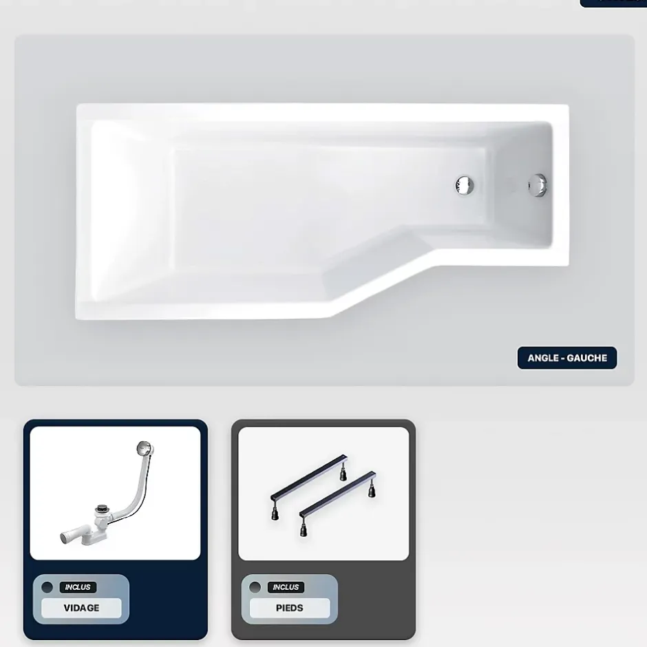 Besco Baignoire asymétrique - 150 x 75 cm - Gauche - sans Habillage - avec Pieds - Vidage Chrome - INTEGRA* Baignoire Asymétrique