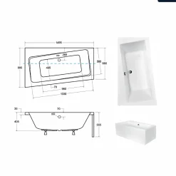 Besco Baignoire asymétrique - 150 x 90 cm - Gauche - avec Habillage - Pieds - Vidage Chrome - INFINITY