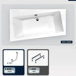 Besco Baignoire asymétrique - 170 x 110 cm - Gauche - sans Habillage - avec Pieds - Vidage Chrome - INFINITY* Baignoire Asymétrique