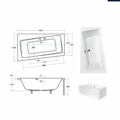 Besco Baignoire asymétrique - 170 x 110 cm - Gauche - sans Habillage - avec Pieds - Vidage Chrome - INFINITY* Baignoire Asymétrique