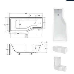 Besco Baignoire asymétrique - 170 x 75 cm - Gauche - sans Habillage - avec Pieds - Vidage Chrome - INTEGRA