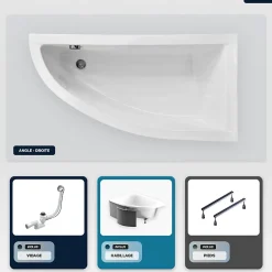 Besco Baignoire asymétrique - 140 x 70 cm - Droite - avec Habillage - Pieds - Vidage Chrome - PRAKTIKA