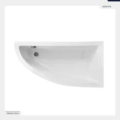 Besco Baignoire asymétrique - 140 x 70 cm - Droite - avec Habillage - Pieds - Vidage Chrome - PRAKTIKA