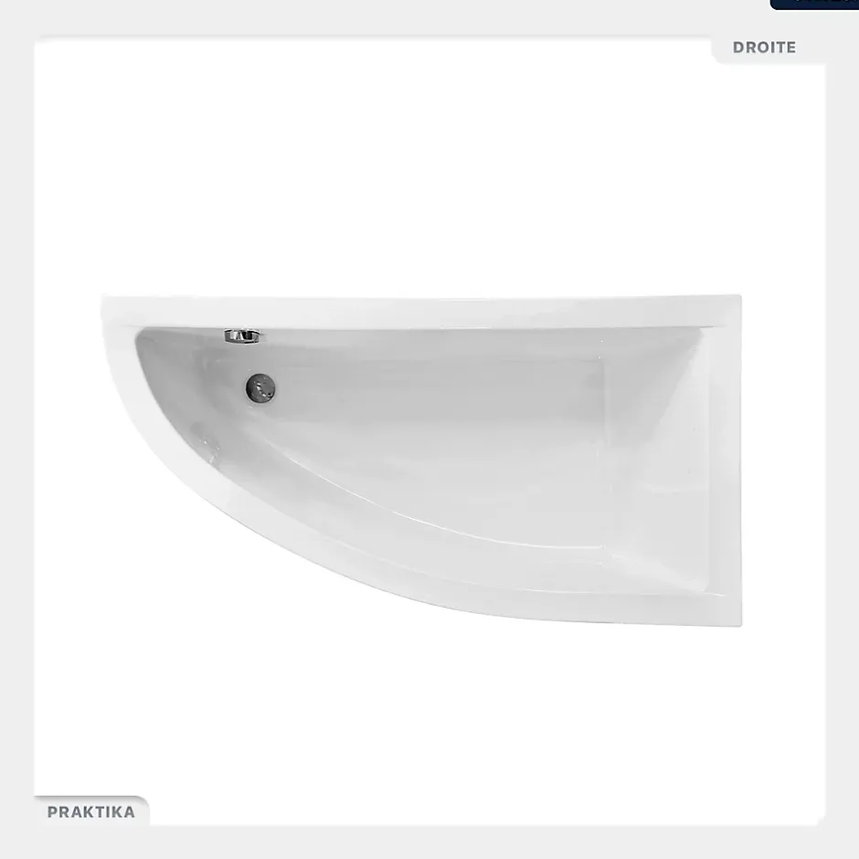 Besco Baignoire asymétrique - 140 x 70 cm - Droite - avec Habillage - Pieds - Vidage Chrome - PRAKTIKA