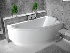 Besco Baignoire asymétrique - 140 x 70 cm - Droite - avec Habillage - Pieds - Vidage Chrome - PRAKTIKA
