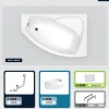 Besco Baignoire asymétrique - 130 x 85 cm - Droite - avec Tablier - Pieds - Repose-tête - Vidage Chrome - RIMA
