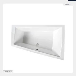 Besco Baignoire asymétrique - 180 x 125 cm - Droite - sans Habillage - avec Pieds - Étagère bambou - Vidage Chrome - INTIMA DUO