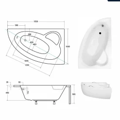 Besco Baignoire asymétrique - 150 x 100 cm - Droite - avec Habillage - Pieds - Poignées - Repose-tête - Vidage Chrome - NATALIA PREMIUM* Baignoire Asymétrique