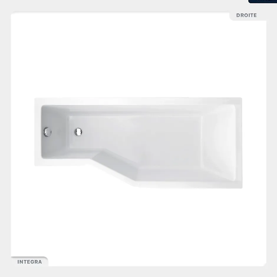 Besco Baignoire asymétrique - 150 x 75 cm - Droite - avec Habillage - Pieds - Vidage Chrome - INTEGRA* Baignoire Asymétrique