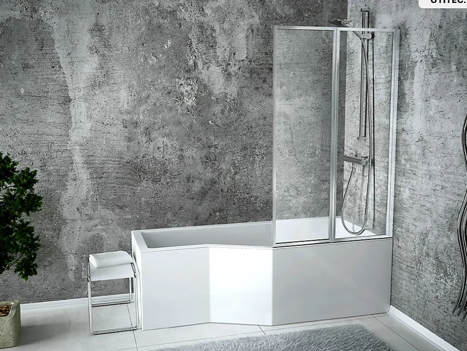 Besco Baignoire asymétrique - 150 x 75 cm - Droite - avec Habillage - Pieds - Vidage Chrome - INTEGRA* Baignoire Asymétrique