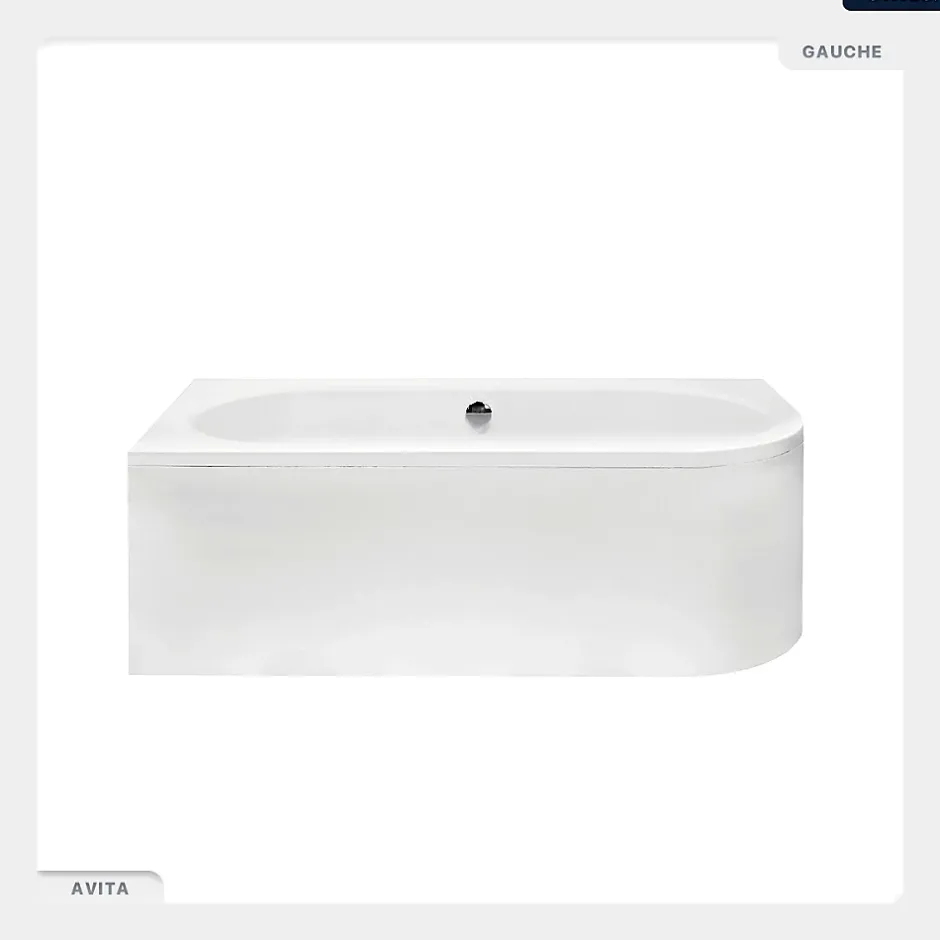 Besco Baignoire asymétrique - 150 x 75 cm - Gauche - sans Habillage - avec Pieds - Repose-tête - Vidage Chrome - AVITA