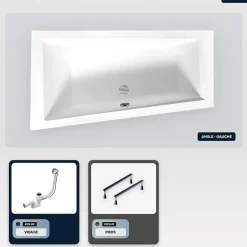 Besco Baignoire asymétrique - 150 x 85 cm - Gauche - sans Habillage - avec Pieds - Vidage Chrome - INTIMA* Baignoire Asymétrique