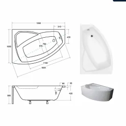 Besco Baignoire asymétrique - 160 x 100 cm - Gauche - sans Habillage - avec Pieds - Vidage Chrome - RIMA