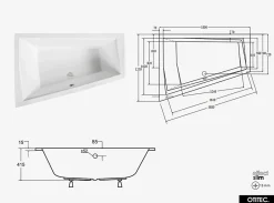 Besco Baignoire Asymétrique à Encastrer - 180 x 125 cm - GAUCHE - INTIMA DUO SLIM - 2 REPOSE-TÊTES OFFERTS