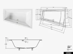 Besco Baignoire Asymétrique à Encastrer - 170 x 125 cm - DROITE - INTIMA DUO SLIM - 2 REPOSE-TÊTES OFFERTS
