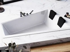 Besco Baignoire Asymétrique à Encastrer - 180 x 125 cm - DROITE - INTIMA DUO SLIM - 2 REPOSE-TÊTES OFFERTS