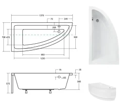Besco Baignoire asymétrique + tablier blanc + repose tête - PRAKTIKA - 140 x 70 cm - Gauche* Baignoire Asymétrique