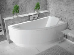 Besco Baignoire asymétrique + tablier blanc + repose tête - PRAKTIKA - 140 x 70 cm - Droite* Baignoire Asymétrique