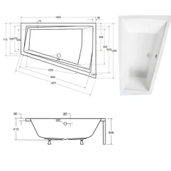 Besco Baignoire asymétrique + tablier blanc + repose tête - INTIMA DUO - 180 cm x 125 cm - Droite* Baignoire Asymétrique