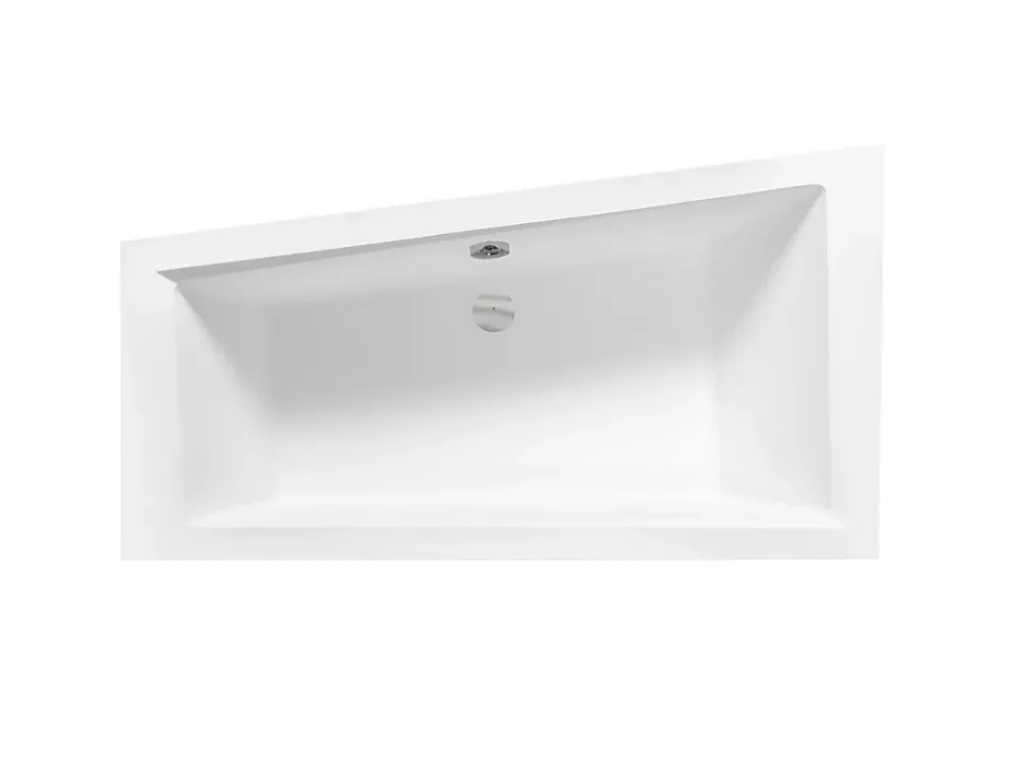 Besco Baignoire asymétrique + tablier blanc + repose tête - INTIMA - 150 x 85 cm - Droite