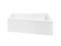 Besco Baignoire asymétrique + tablier blanc + repose tête - INTIMA - 150 x 85 cm - Droite