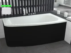 Besco Baignoire asymétrique + tablier noir + repose tête - LUNA - 150 x 80 cm - Droite* Baignoire Asymétrique