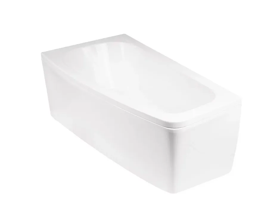 Besco Baignoire asymétrique + tablier noir + repose tête - LUNA - 150 x 80 cm - Droite* Baignoire Asymétrique