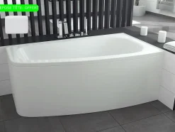 Besco Baignoire asymétrique + tablier blanc + repose tête - LUNA - 150 x 80 cm - Droite