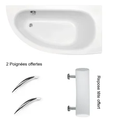 Besco Baignoire asymétrique + tablier blanc + repose tête + poignées - MILENA PREMIUM - 150 x 70 cm - Droite* Baignoire Asymétrique