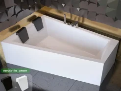 Besco Baignoire asymétrique + tablier blanc + repose tête - INTIMA DUO - 180 cm x 125 cm - Gauche