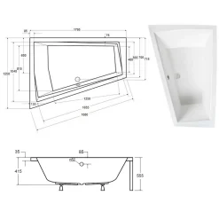 Besco Baignoire asymétrique + tablier blanc + repose tête - INTIMA DUO - 180 cm x 125 cm - Gauche