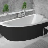Besco Baignoire asymétrique + tablier noir + repose tête - PRAKTIKA - 150 x 70 cm - Droite
