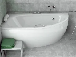 Besco Baignoire asymétrique + tablier blanc + repose tête + poignées - MILENA PREMIUM - 150 x 70 cm - Gauche* Baignoire Asymétrique