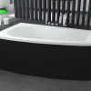 Besco Baignoire asymétrique + tablier noir + repose tête - LUNA - 150 x 80 cm - Gauche