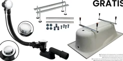 Badland Baignoire asymétrique 170 x 110 Gauche INFINITY acrylique blanc + avec Tablier + Pieds + Vidage à chromé