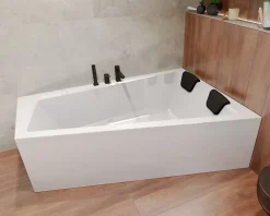 Badland Baignoire asymétrique 150 x 85 Droite INTIMA acrylique blanc, sans Habillage + Repose Tête + Pieds + Vidage à chromé* Baignoire D'Angle