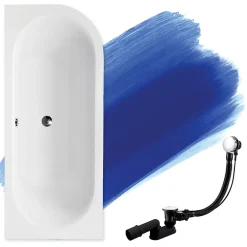 Badland Baignoire asymétrique 150 x 75 Gauche AVITA SLIM acrylique blanc, sans Habillage + Pieds + Vidage à chromé* Baignoire D'Angle